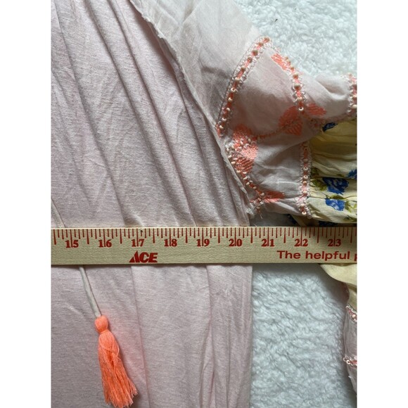 Free People MIX IT UP Size S Pink Floral Beaded Tunic Top / Mini Dress - Picture 8 of 11